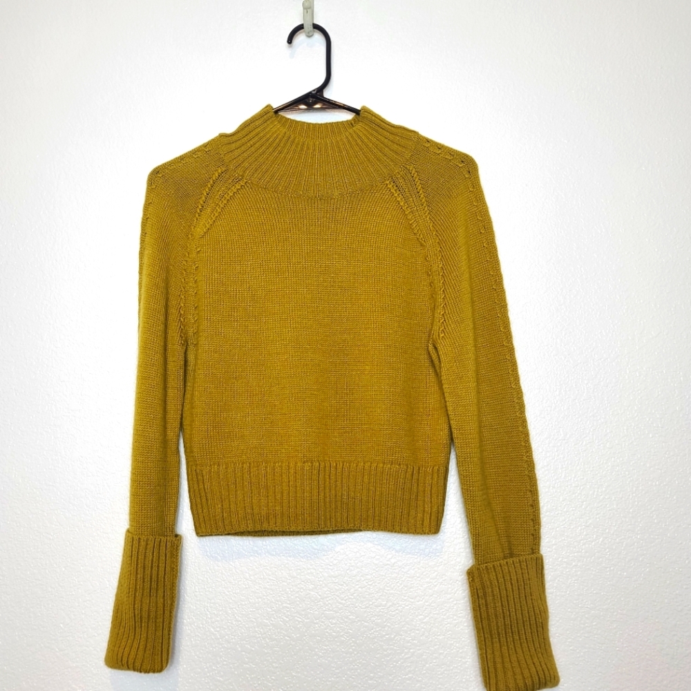 Land Of Distraction Women’s Wool Alpaca Cropped Mock Neck Sweater – Mustard Yell - Picture 2 of 10